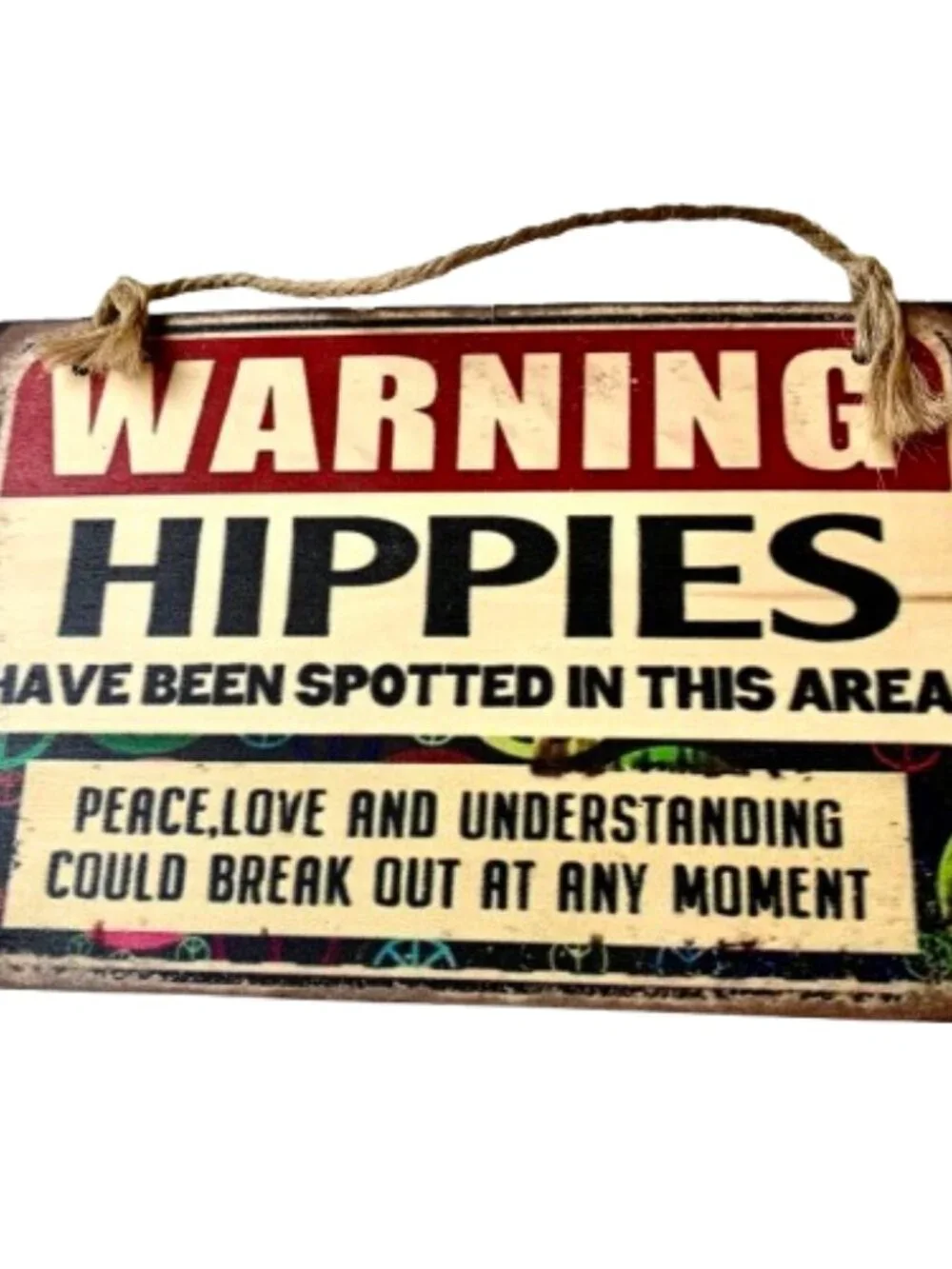 Vintage Style Hippie Warning Wooden Sign Retro Peace Love Wood Plaque Wall Decor